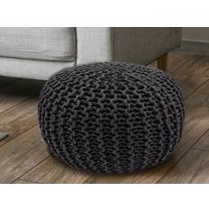 Sittpall pouf Ø 55 cm avstolens kudde grovt stickning svart