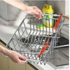 Justerbar diskställ i rostfritt stål, diskställ för frukt och grönsaker, avloppshållare för diskbänk, förvaringsställ - Silver