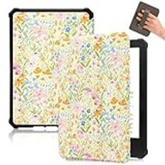 Fancity kompatibel med 16 cm Kindle Paperwhite 11. generationen fodral, mjukt TPU fodral med handledsrem intelligent sömn/väckning för Kindle Paperwhite 6,8 tum 2021 & Signature Edition, Fresh Garden