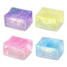 4st Glitter Ice Cube Stressbollar, Färgglada Ice Cube Fidget Toy Rolig Squeeze Ball Fyrkantig Nice Stress Cube Squishy Autism ADHD Sensoriska Leksaker för Vuxna Barn Presenter