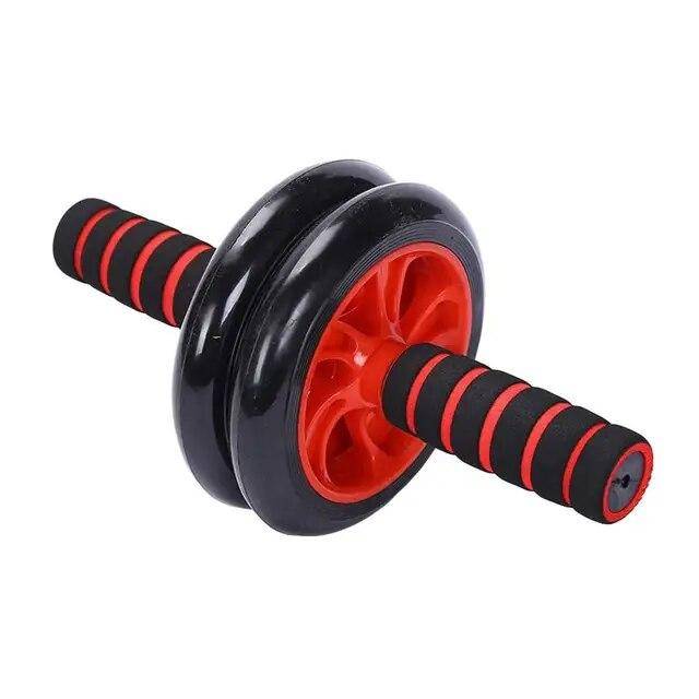 Abdominal Double Wheel Roller Muscle Exercise Equipment Workout Fitness Wheel with Knee Pad Ab Roller Gym Roller Trainer röd