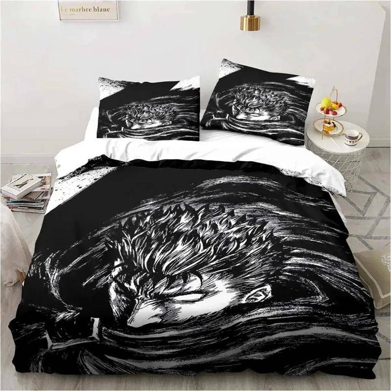 Mode 3D-tryckt Anime Berserk King Dubbelt Bäddset för Barn Mikrofiber Eller Polyester Påslakanset Hemtextilier EU single(135x200cm)