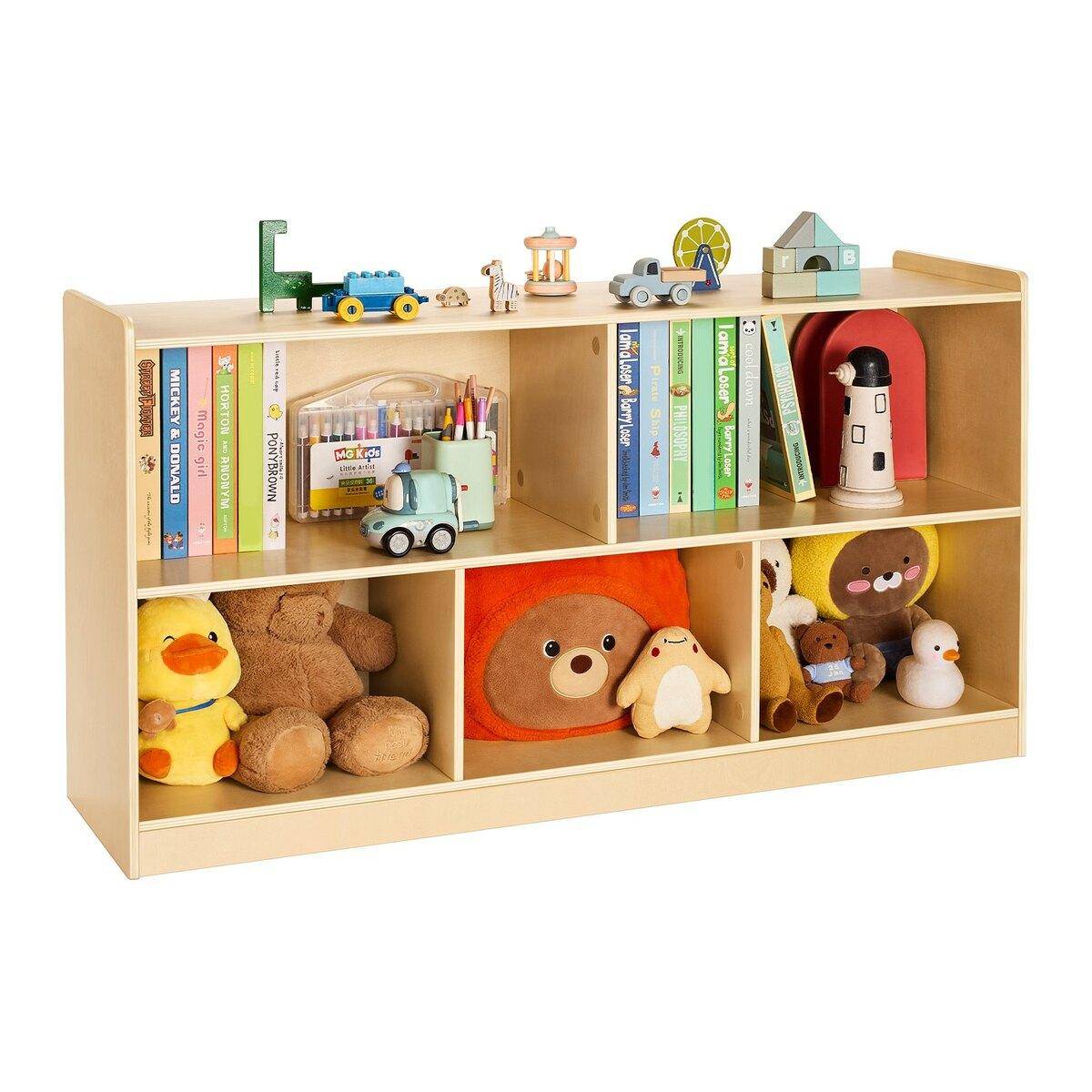 Montessori Bookshelf, 1140 mm Width Toy Storage Organizer, 5-Section Kids Display Storage Cabinet, Daycare Furniture, Kids Bookshelf for Bedroom,