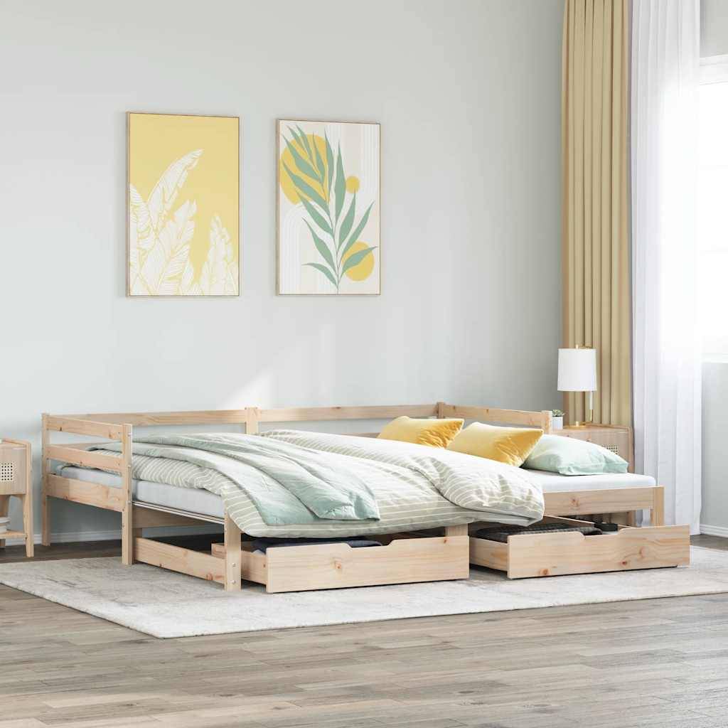 daybed med udtræk og skuffer uden madras 90x190 cm