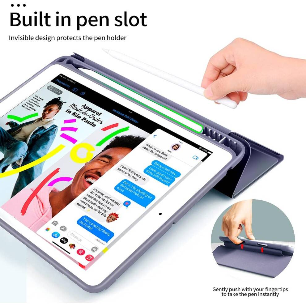 Elegant lilla 10,2-tommer tabletcover, ultratyndt letvægts-etui med hård bagside til iPad 9./8./7. generation, fuld beskyttelse af TPU-bagside med