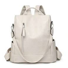 Fashion Women's Travel Large Capacity Color Block Anti-Theft Backpack, Laptop Bag, Student Backpack, Streetwear - Beige