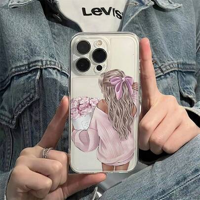 1 st Space Black läder Bouquet Girl personligt minimalistiskt TPU-mobilskal med full täckning och stötskydd, kompatibelt med Apple 17 16 15 14 13 12 1 - Multifärgad (Multi-size)