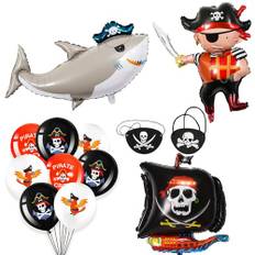 Koboko Pirater dekorationsballonger barnfödelsedag, 15 stycken pirater party heliumballonger, pirater födelsedagsdekoration piratskepp haj folieballong, piratballonger ögonlapp för halloweenfest
