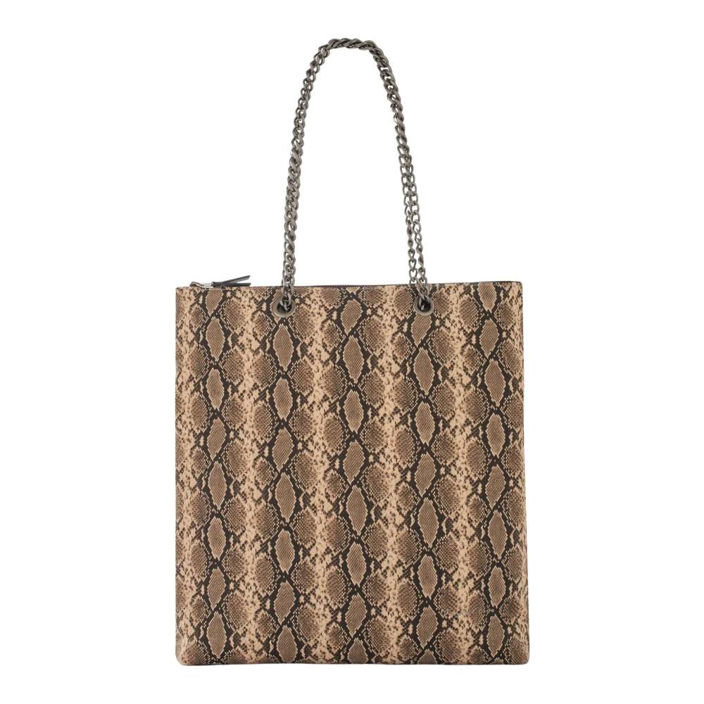 Manila Grace Python Print Tote Bag med Kæde - Tasker - Dame - Brun - ONE SIZE - Uld