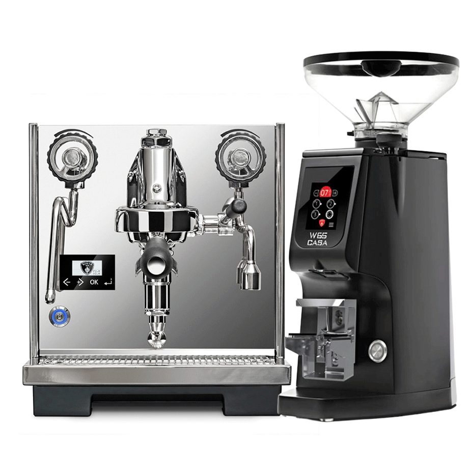 Eureka Constanza R Espressomaskine Inox Polished Inkl. Eureka Atom W 65 Casa Mat Sort Espressokværn
