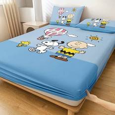 1 st Snoopy Lakan, Snoopy Sängkläder, Madrassskydd, Sängöverdrag, Mysigt och Andningsbart Påslakan, Anti-Pilling Madrass Skydd, Tecknat mönster Sängöv - Blå (Multi-size)