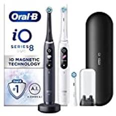 Oral-B iO 8 Eltandborstar Laddningsbara, Vita & Svarta Handtag Med Revolutionerande Magnetteknik, Färgdisplay, 3 Borsthuvuden, 1 Premiumresefodral, Oral B iO8 Designed by Braun
