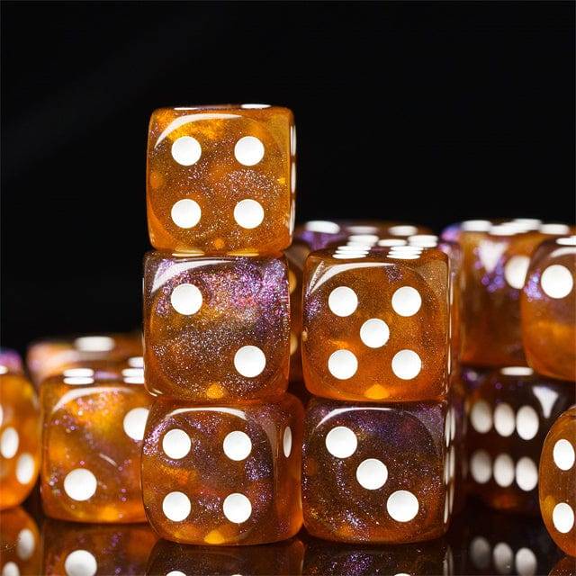 d6 Brun glitter terninger - 16mm - 12 stk.