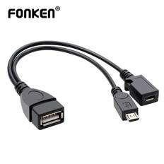 FONKEN 2 i 1 OTG Micro USB värdkabel med strömförsörjning Y Splitter USB Adapter till Micro 5 Pin hane honkabel svart