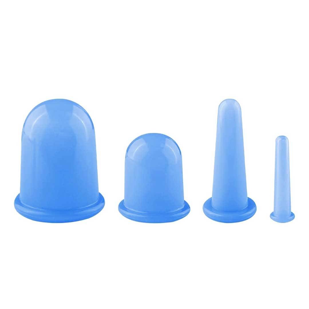 Cupping-sæt i silikone m. 4 sugekopper - Fra 5x1,5 til 8x6,8 cm.