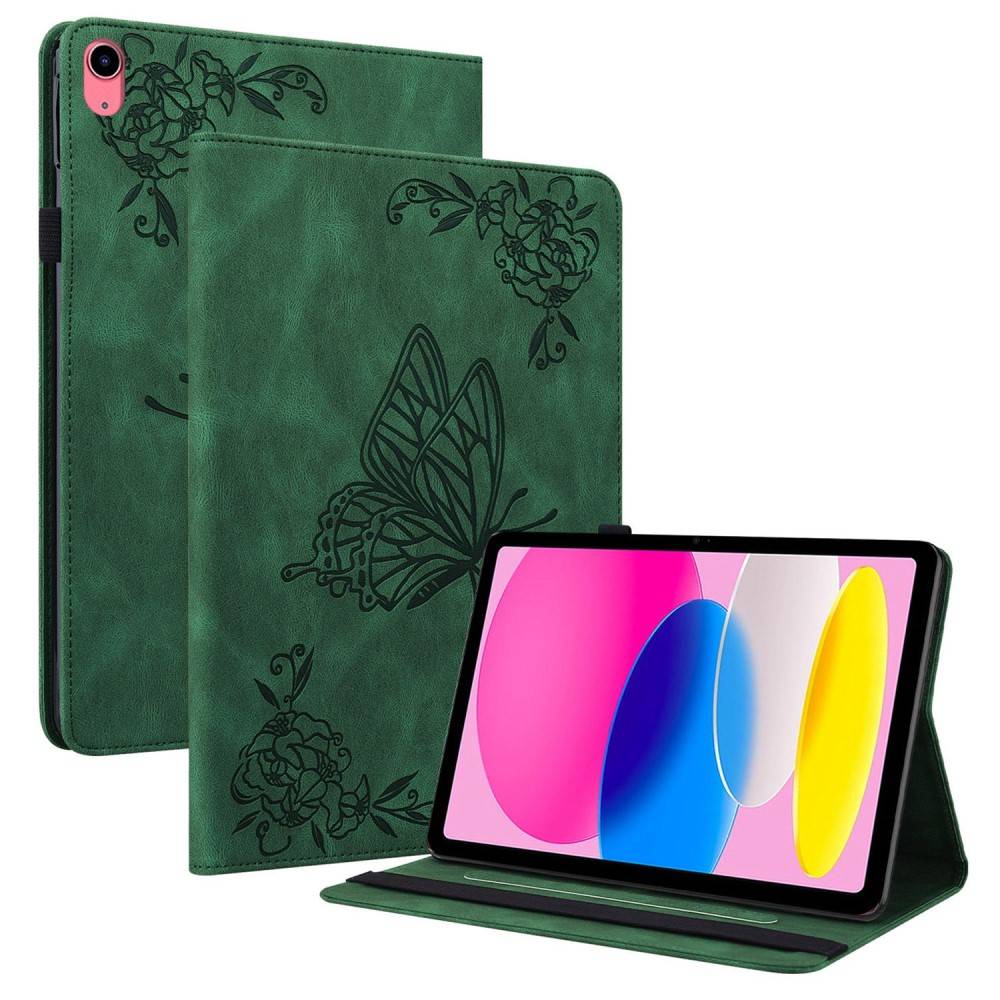Läderfodral Fjärilar Apple iPad 11 11th Gen (2025) Grön
