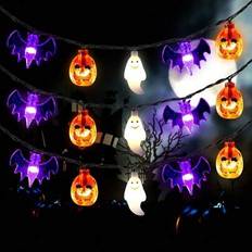 1 st batteridrivna halloweenljus, LED 3D pumpa fladdermus spöke halloween ljusslinga, ljuslägen vattentäta ljusslingor för dörr veranda dekor utomhus - Multifärgad (En-Storlek,Krok 1 st)