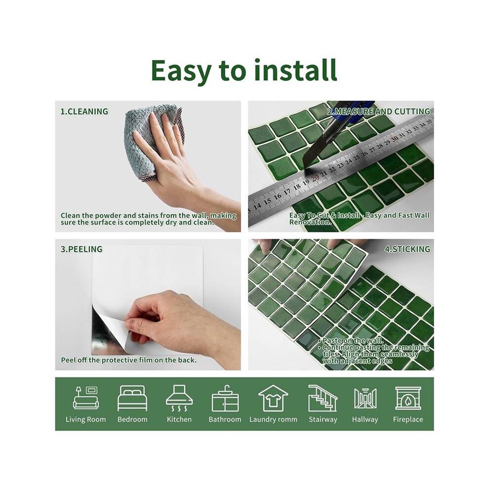 24-Pack Luxury Emerald Green 3D Mosaic Peel and Stick Backsplash Tiles 6x6 Inch Vinyl Wall Tile Stickers