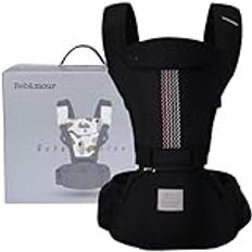 Bebear Babybär, Bebamour bärsele i 0–36 månader, 3D Air Mesh bärsele ryggsäck för nyfödda till småbarn, godkänd enligt säkerhetsstandard, ergonomisk 6-i-1 främre bärsele (Black Pro)