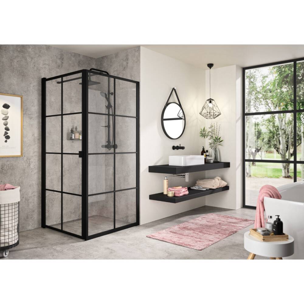 DUSCHHÖRNA CAMARGUE FRAME FAST VÄGG MED SVARTA SPRÖJS 80X80CM
