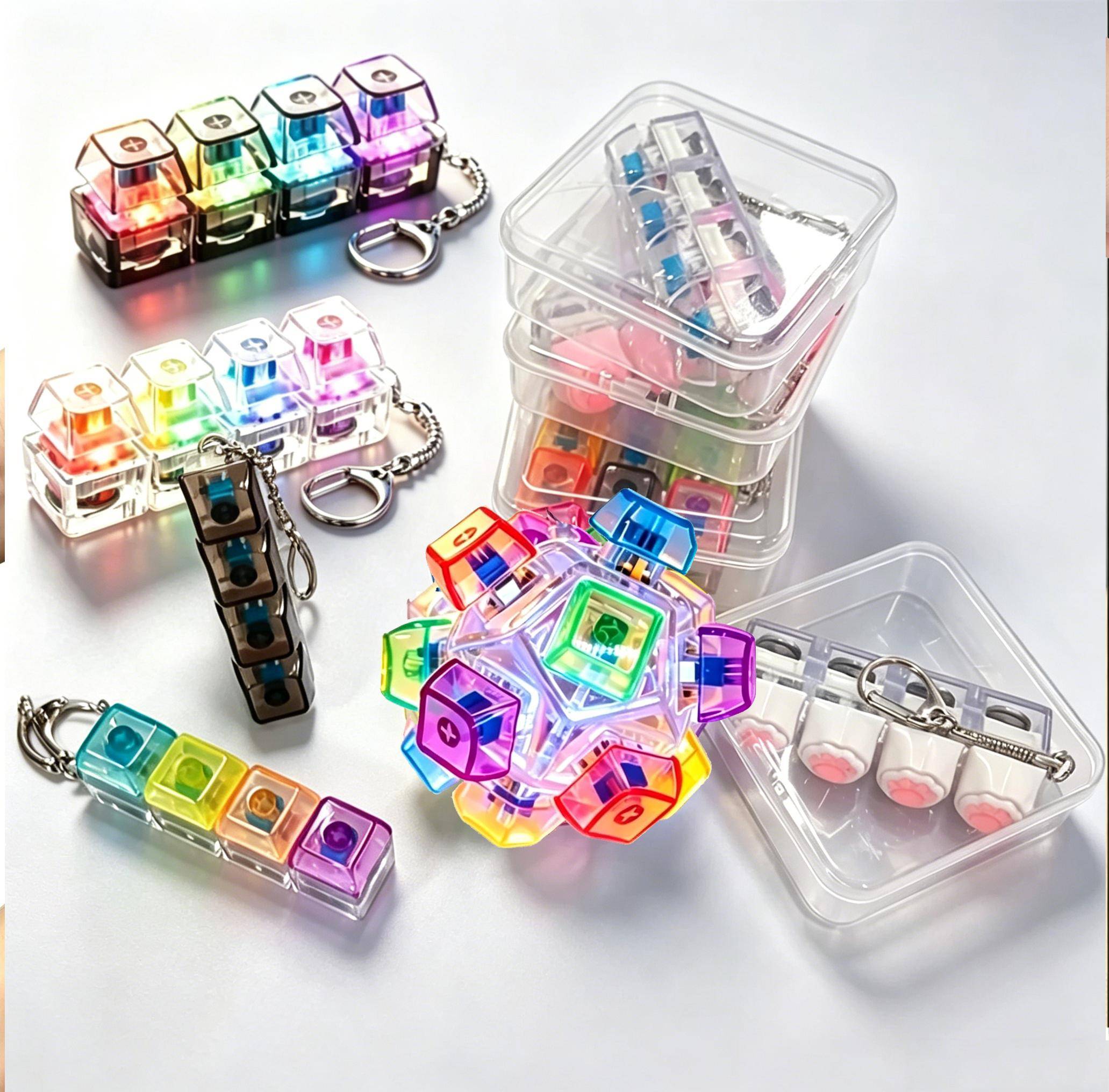 Light Up Keyboard Keychain Crystal Clicker Fidget Toy Stress Relief Sensory Toy Portable Car Desk Decor Gift For Adults Kids