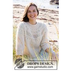 221-20 Way to Happiness by DROPS Design DOWNLOAD OPSKRIFTEN HER Strikket bluse i 1 tråd DROPS Air. Arbejdet strikkes ovenfra og ned med rundt bærestykke, hulmønster, retstrik og ¾ lange ærmer. Størrelse S - XXXL. Pinde og tilbehør lægges i kurven separat. Se alle opskrifter fra DROPS her. .