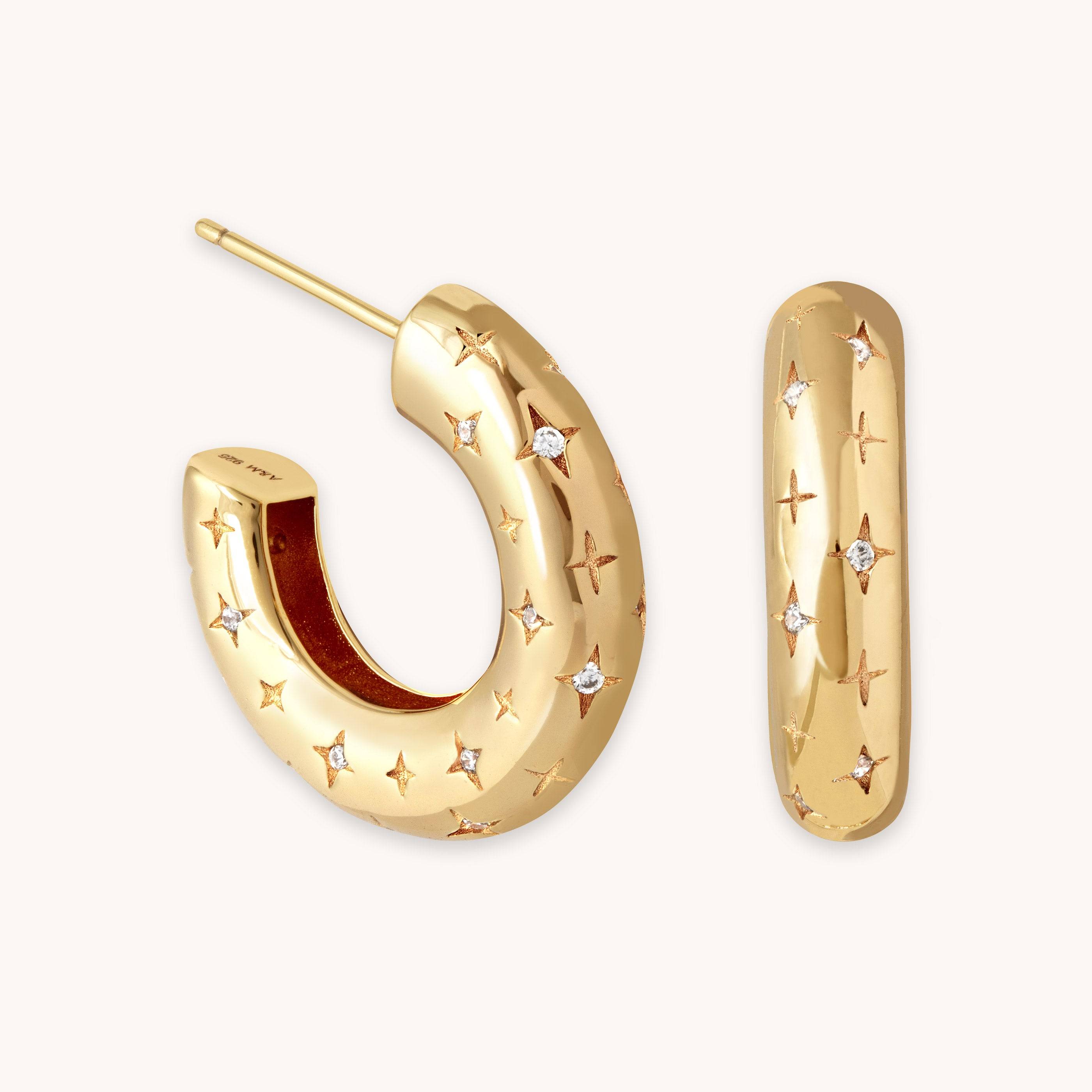 Cosmic Star Dome Hoops in Gold | Bold Hoop Women's Earrings | Jewellery by Astrid & Miyu