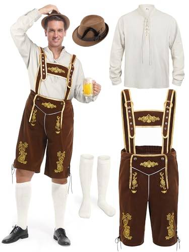 FancyFun Lederhose Herren Outfit, Oktoberfest Kostüm Tracht Halloween Kostüm Herren Deutsch Bayerisch für Dress Up Party und Bierfest