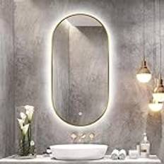 Oval Backlit Mirror, LED Illuminated Bathroom Mirror, Wall Bathroom Vanity Mirror, Backlit Wall Mirror, Shaving Mirror, Oval Wall Mirrors, Irregular Oval Led Mirror,Gold,50 * 70cm