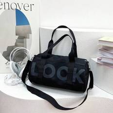 Nylon Letter Decor Large Capacity Short Trip Duffel Bag, Gym Bag, Yoga Bag, School Backpack, Unisex - Black