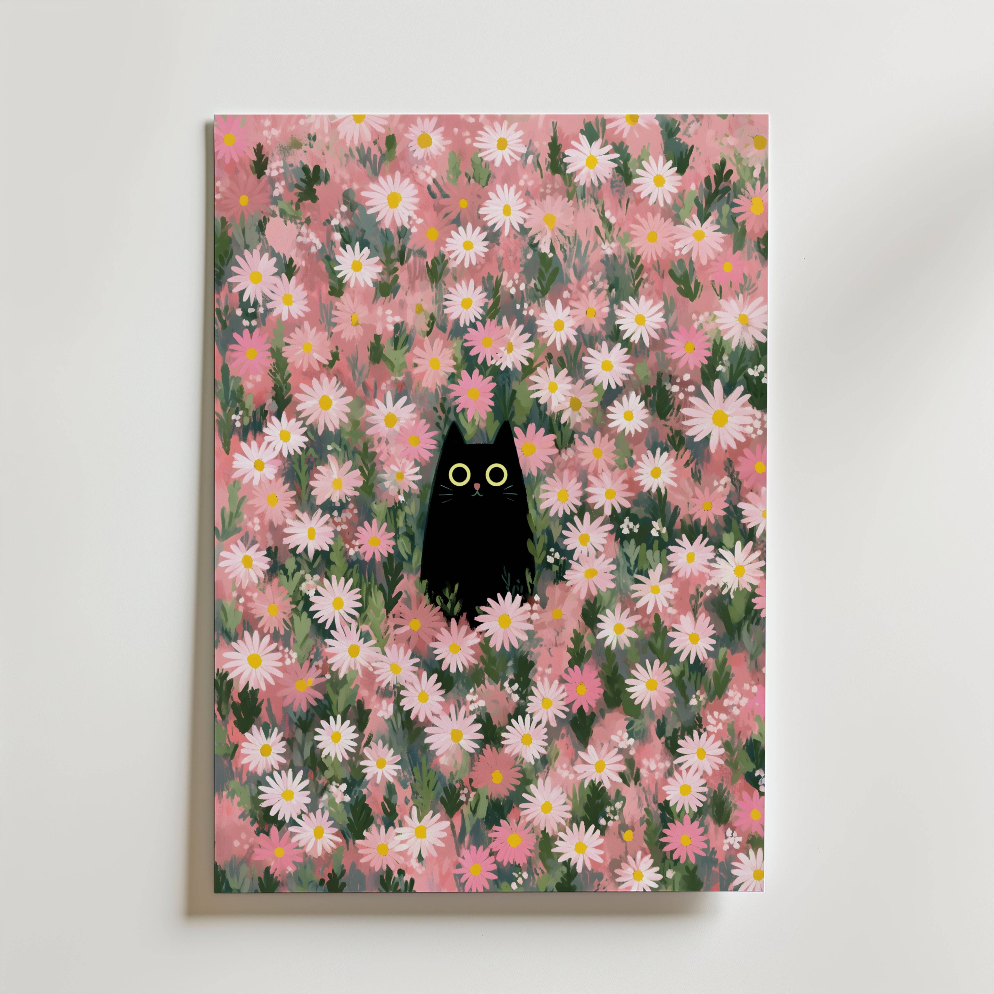 Hidden Cat in Daisy Meadow Poster - Premium Canvas 21x30 cm Utan passepartout