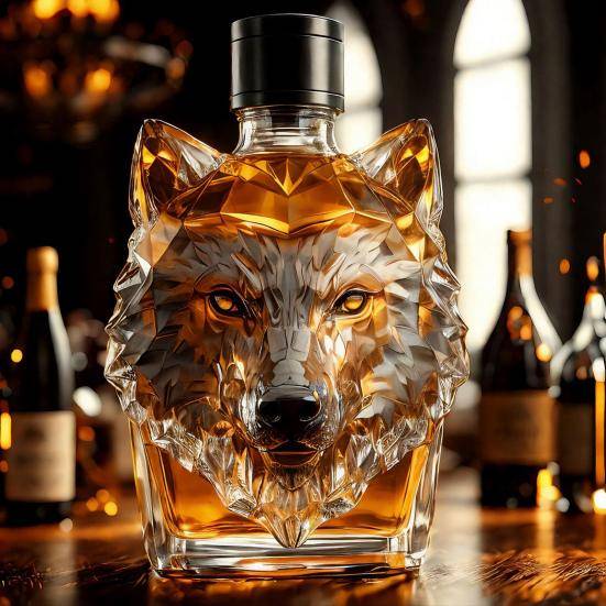 Whiskykaraff Vargskalleformad Glasflaska Dekorativ Spritkaraff Unik Barinredning för Whisky