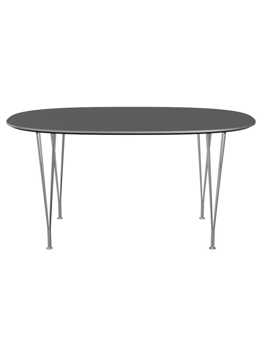 Piet Hein B612 Superellipse spisebord, 150 x 100 cm fra Fritz Hansen Grey Bromo m. alukant - Krom stel - Jacobsen Plus