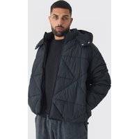 Mens Plus Abstract Quilted Puffer Jacket In Black