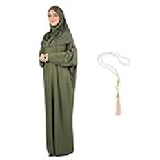 Modish Group Bönkläder för kvinnor med muslimska klänningar, Hijab, lång Abaya-klänning, islamiska, turkiska, Dubai, kaftan med radband (standard, kaki), Svart, one size