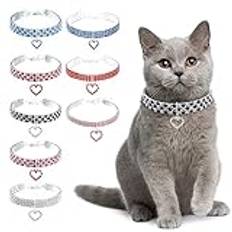 Ranphy husdjurshalsband med strass justerbar kristall diamant elastiskt hjärta hänge bröllop katt och hund litet husdjur halsband smycken, svart + vit, M