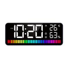 LED Alarm Clock with Rhythm Light Bar Night Light Digital Clock Large Display Temperature and svart