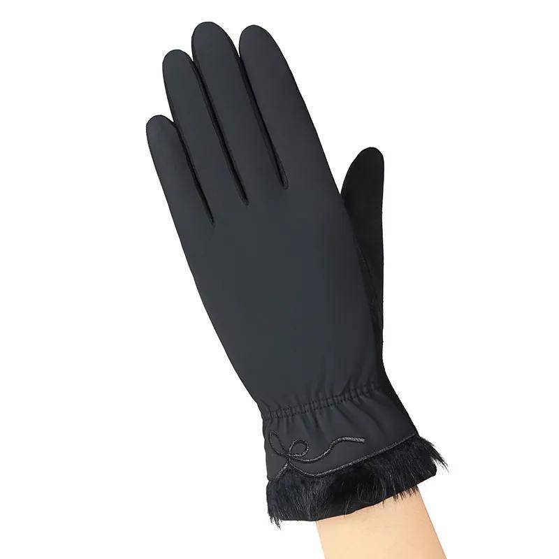 Feather Cotton Gloves Women Winter Warm and Velvet Riding Waterproof Windproof Touch Screen Gloves Go Out Gloves svart
