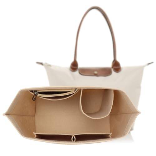 ZOLGINAH Fickor, organisatör för Longchamp Le Pliage, handväskearrangör av filt, med multifunktionella fickor, stor kapacitet, beige L