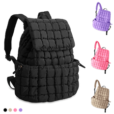 Quilted Backpack For Women Lightweight Puffer Hiker Pack Drawstring Padding Travel Gym Bag,Black,Suitable For Back To School Outdoor Vacation Holiday, - Multicolor
