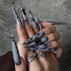 Y2K 24st Mode Långa Naglar Naglar Set Akryl Naglar Svart Graffiti Letter 3D Bear Fake Nails Naglar Manikyr Set Avtagbart heltäckande Långvarigt Inklud - Multifärgad