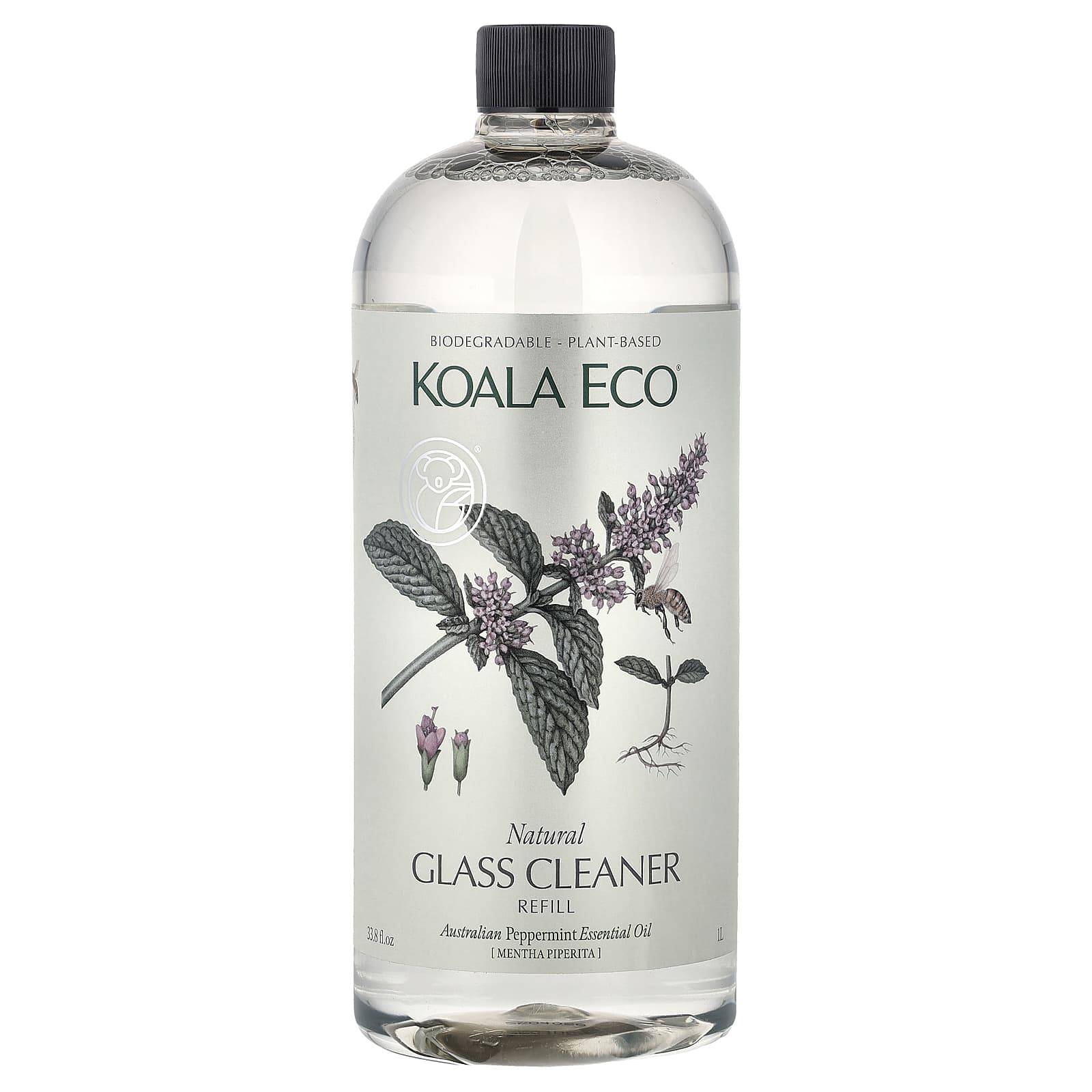 Koala Eco, Natural Glass Cleaner, Refill, Australian Peppermint Essential Oil, 1 l (33.8 fl oz)