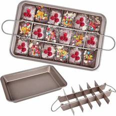 12,3 x 8 tums bakplåt för brownies med avdelare, non-stick bakplåt för brownies med skivare, bakplåt med 18 förskurna formar, rektangulär bakplåt för - Rosa Guld (En-Storlek,Bakplåt + avdelare)