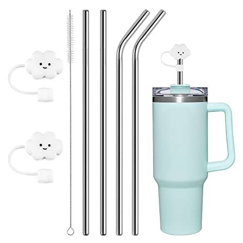 AUAUY 4 st återanvändbara sugrör i rostfritt stål, metallsugrör | 0,9 x 30,5 cm, 2 sugrörspluggar, 1 x rengöringsborste, för cocktail, mjölk, smoothie, kallt kaffe