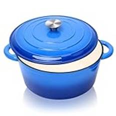 Denmay Gryta gjutjärnsgryta 28 cm, emaljgryta med lock ugnssäker för kök bakning bräda, emaljgryta, kastrull induktion (blå)
