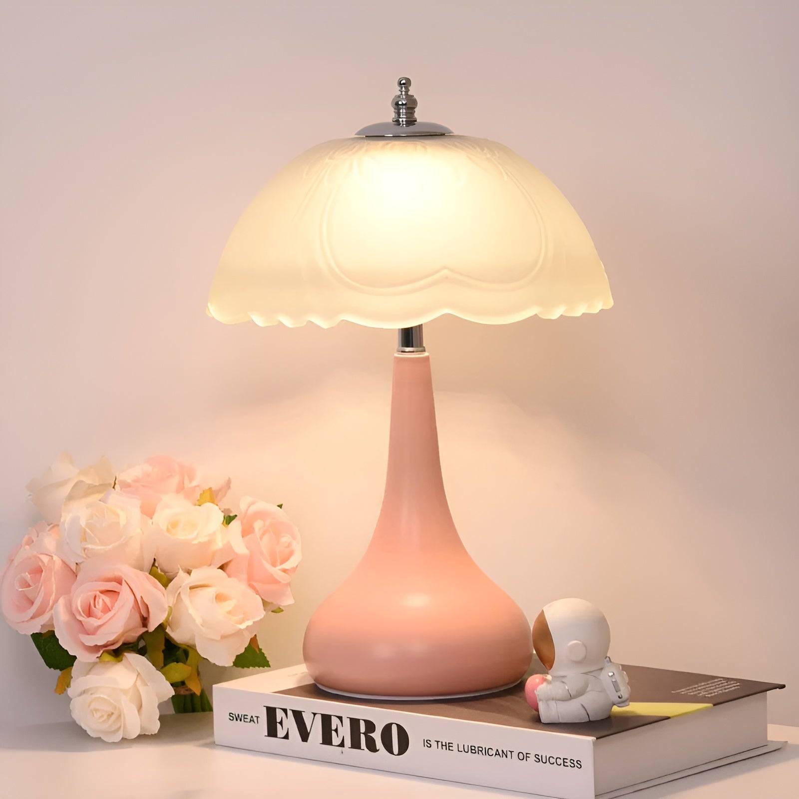 Eleganza Luxe Skrivbordslampa – Tidös Paddform med LED Dimfunktion i Mjuka Färger - Rosa / Glaslampa Skärm