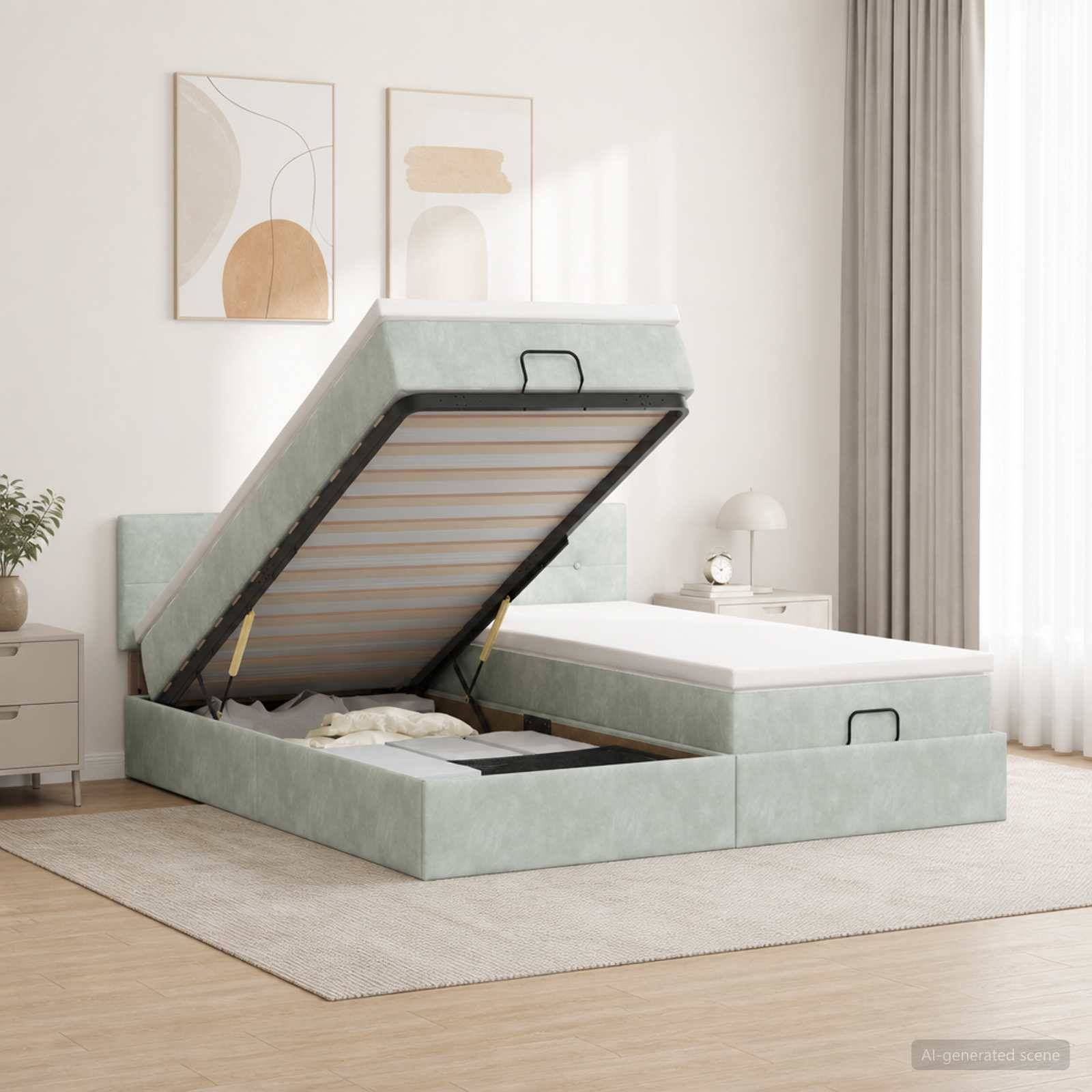 vidaXL Ottoman-säng med madrass och LED Ljusgrå 180 x 200 cm Sammet