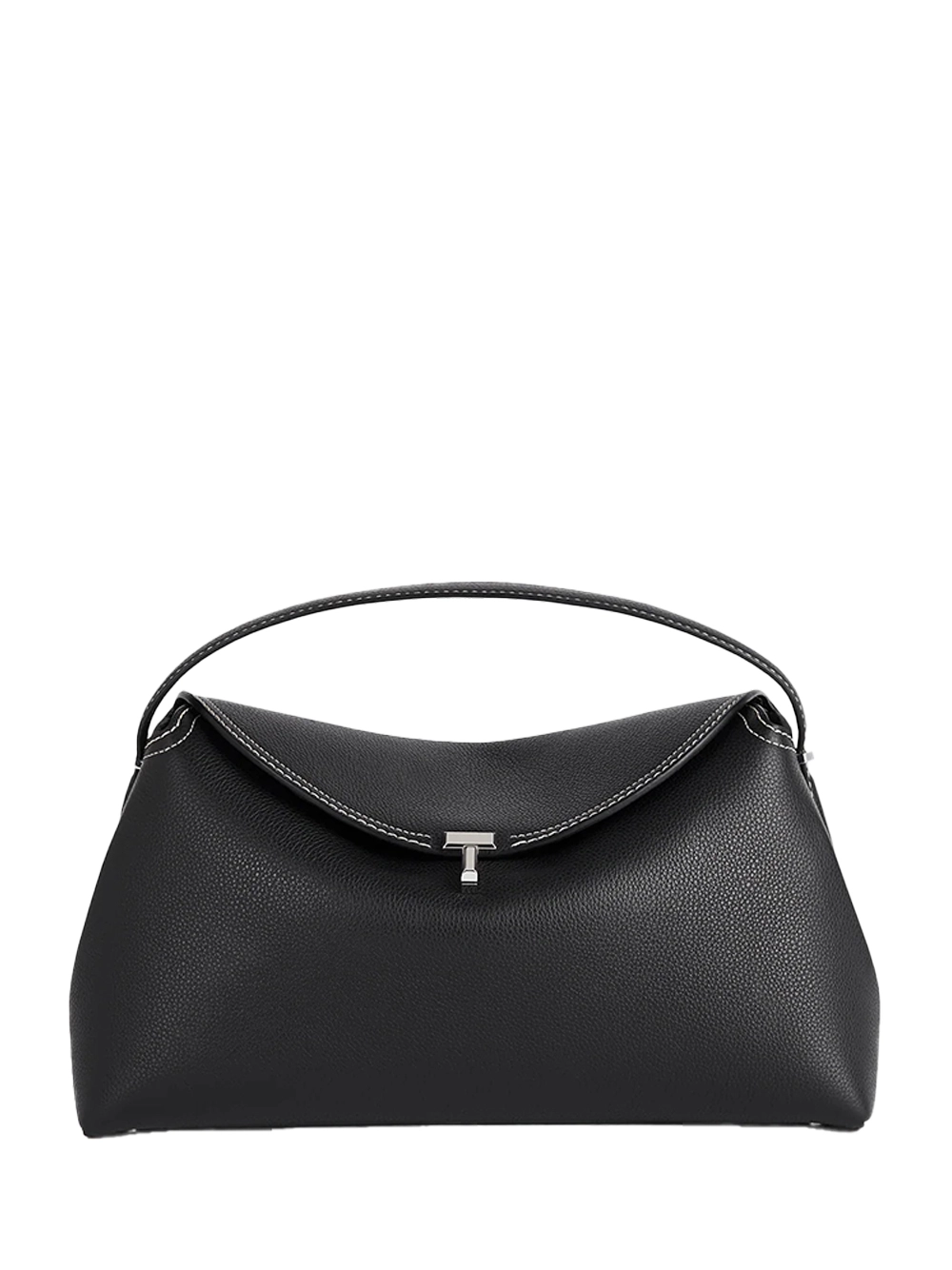 Toteme T-Lock Grained Leather Top Handle Bag Black