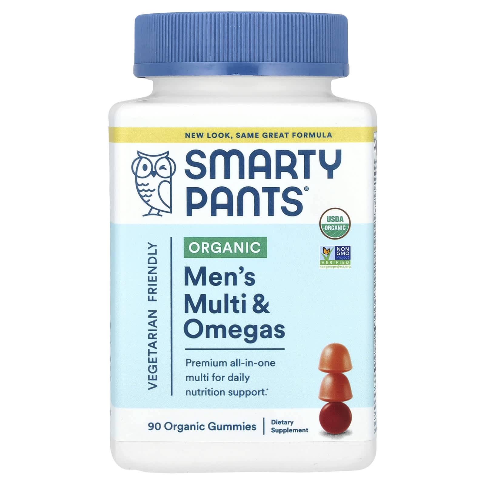 SmartyPants, organic, men's multi & omega gummies, raspberry, orange, cherry flavors, 90 organic gummies