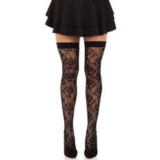 Leg Avenue Wild Rose Net Thigh Highs 6216 Black - svart